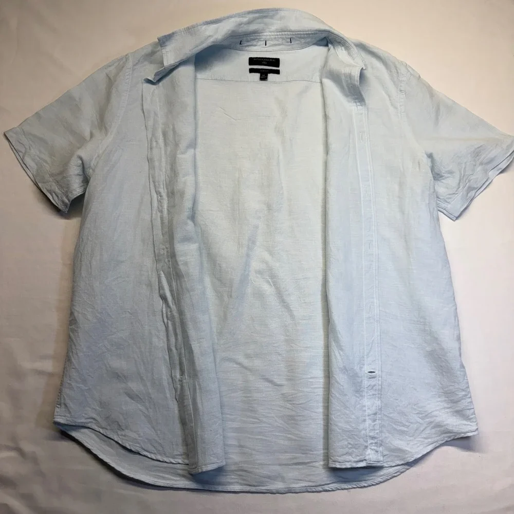 Banana Republic Linen Shirt XL Blue Coastal Beach Resort Summer Camp Collar Slim